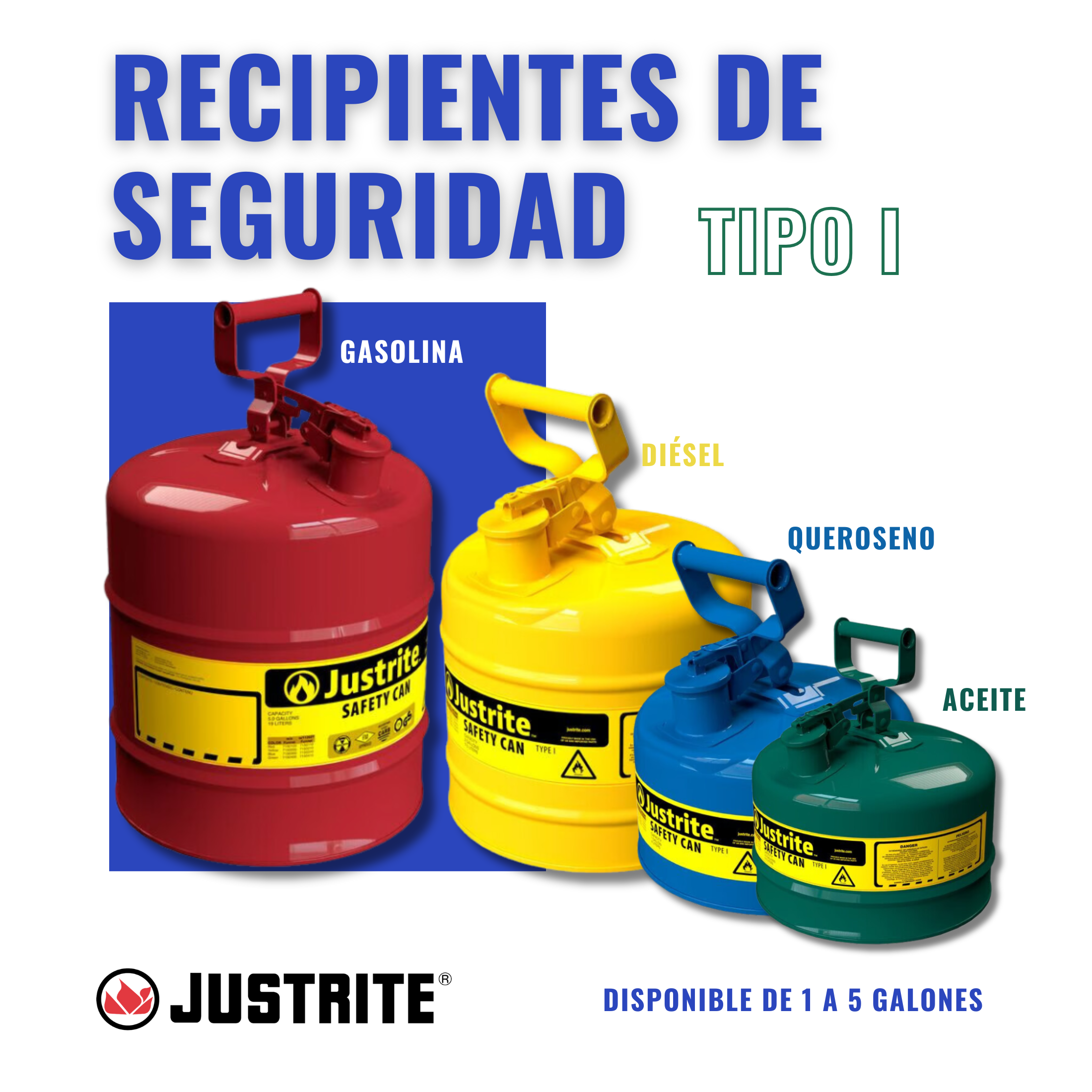 Recipientes de Seguridad Justrite Tipo I: Protección y Control en el Manejo de Líquidos Inflamables