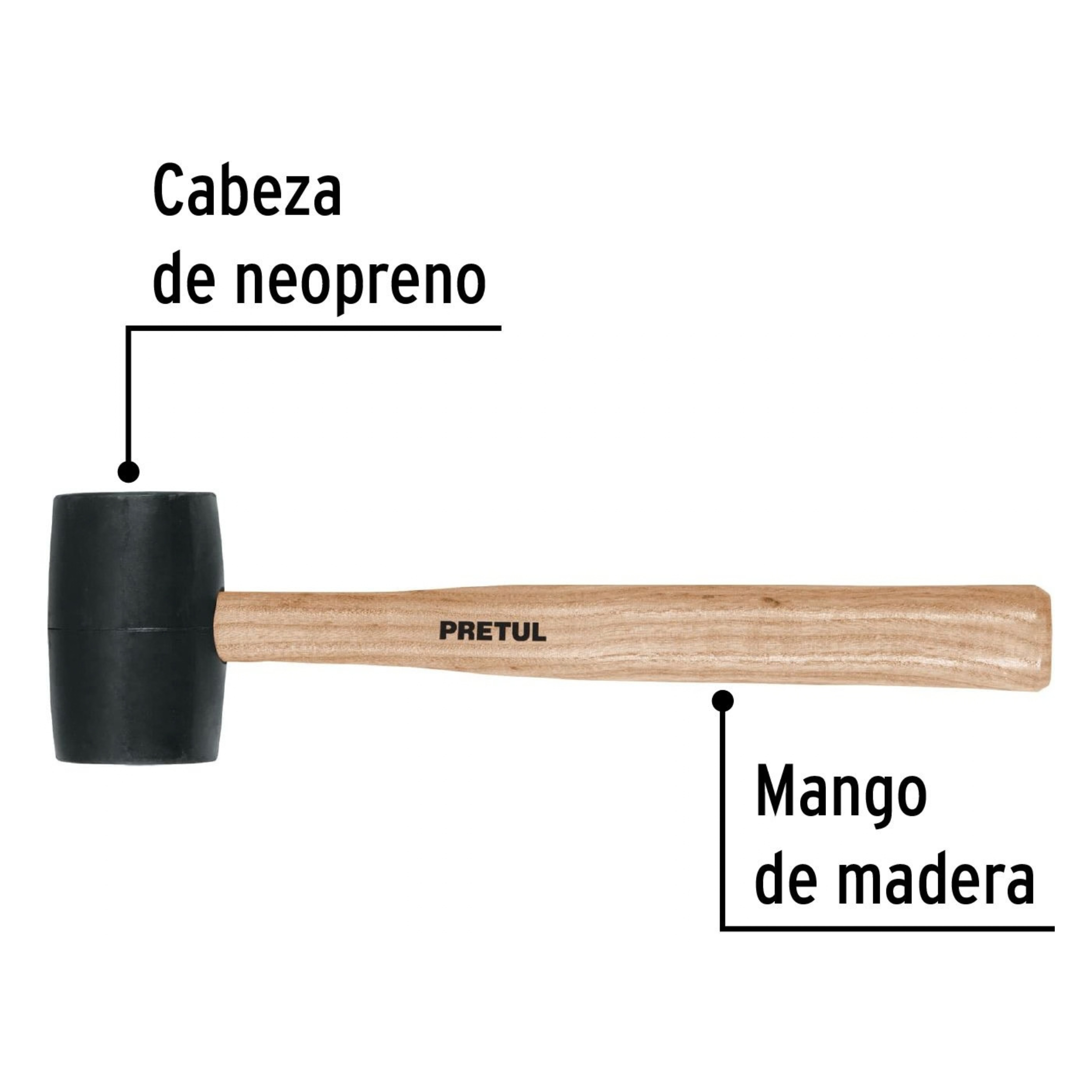 Mazo de Hule Pretul MH-16P 16 oz con Mango de Madera