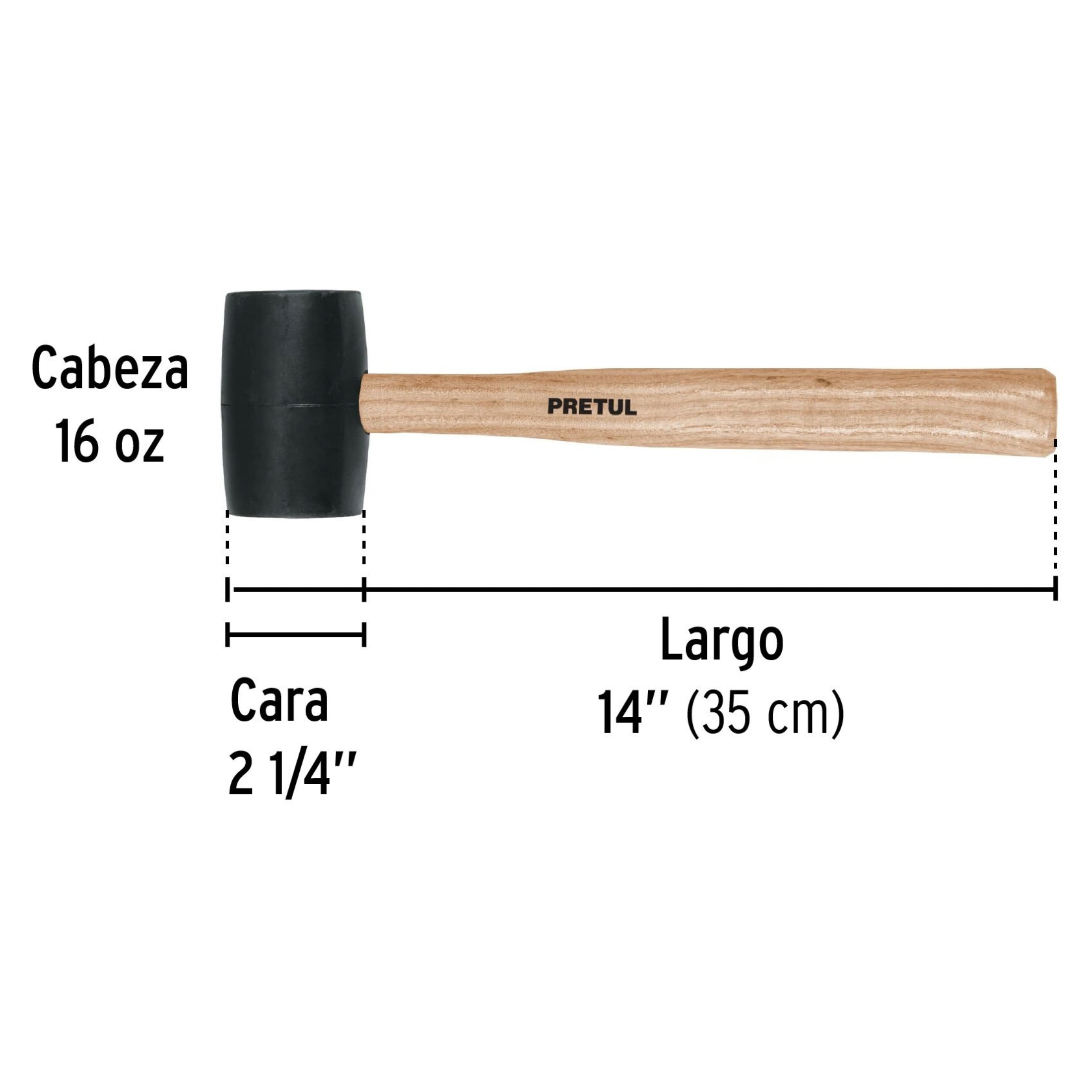 Mazo de Hule Pretul MH-16P 16 oz con Mango de Madera