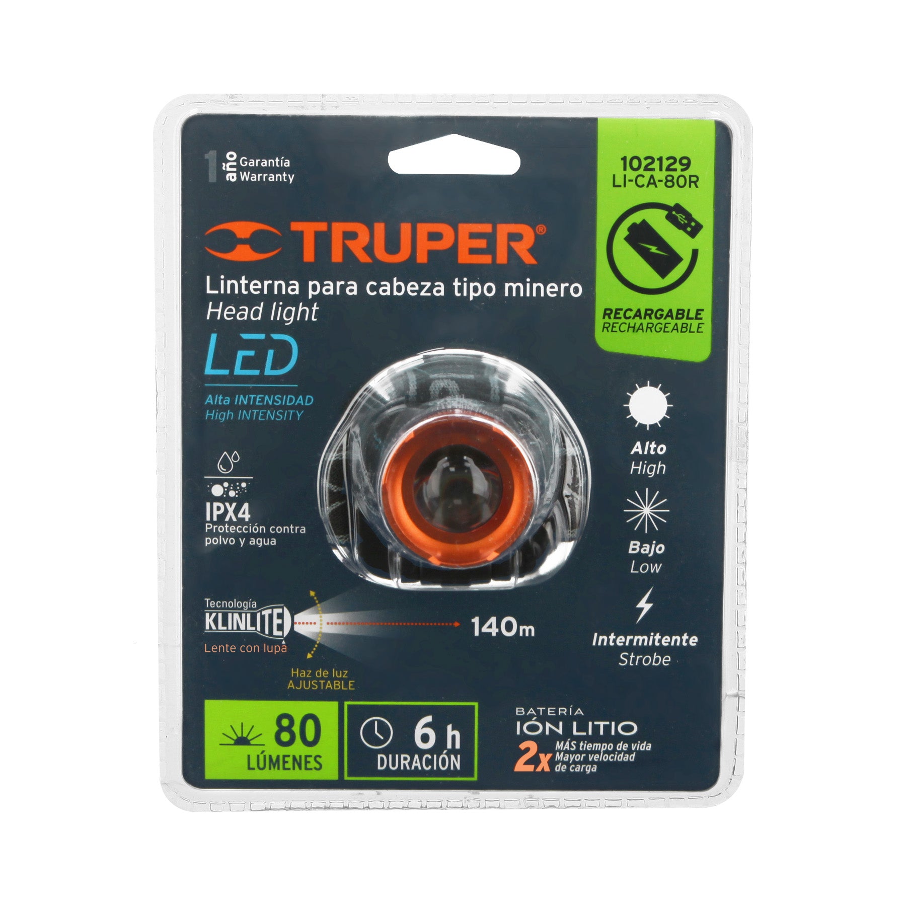 Linterna de Minero LED Recargable Truper 102129