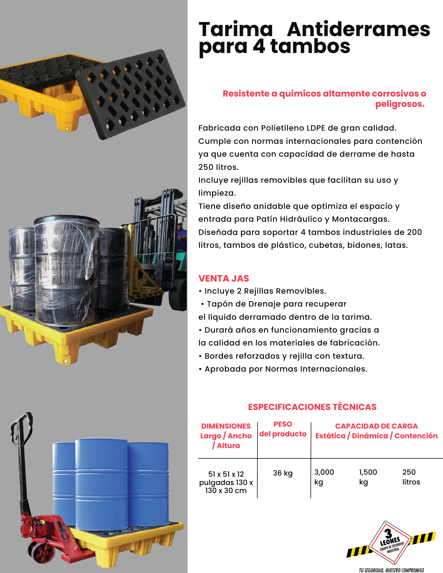 Tarima Antiderrames 4 Tambos TAD1010