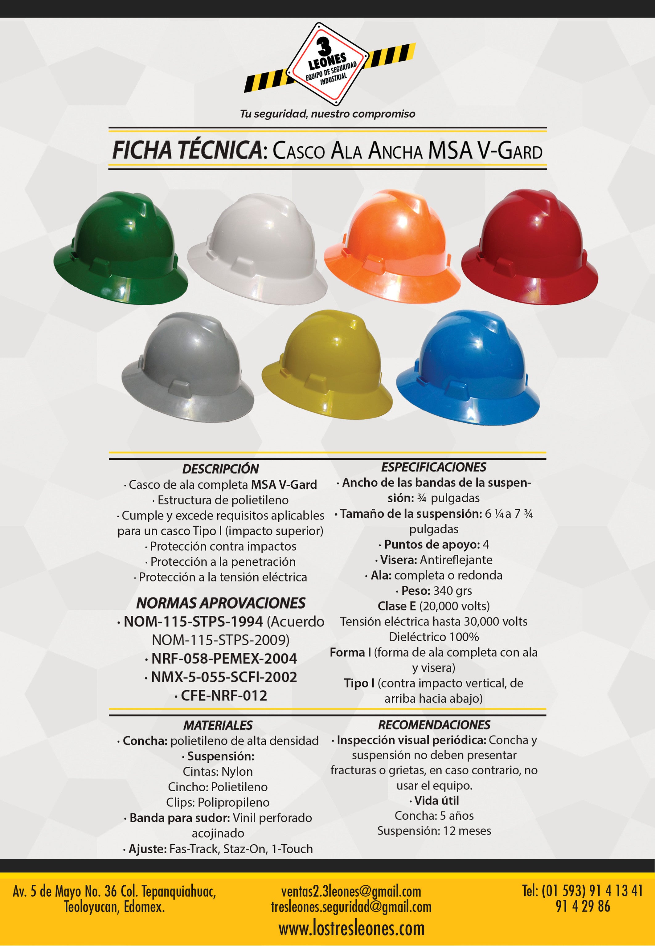 Casco Tipo Ala Ancha MSA V-Gard